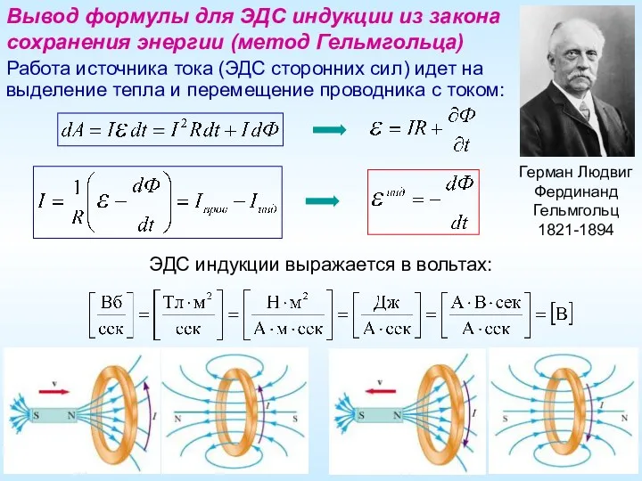 Вывод формулы для ЭДС индукции из закона сохранения энергии (метод Гельмгольца) Герман Людвиг