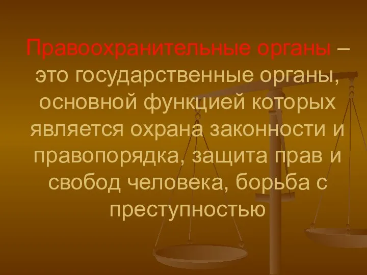 Правоохранительные органы –это государственные органы, основной функцией которых является охрана