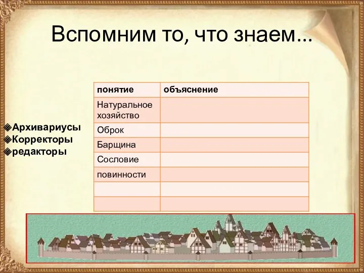 Вспомним то, что знаем... Архивариусы Корректоры редакторы