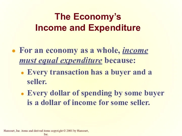 The Economy’s Income and Expenditure For an economy as a