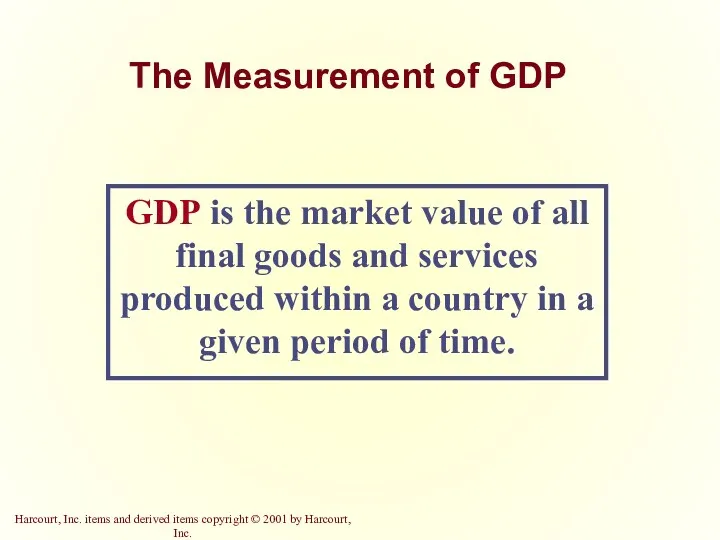 The Measurement of GDP GDP is the market value of