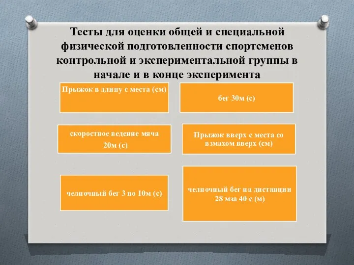 Тесты для оценки общей и специальной физической подготовленности спортсменов контрольной