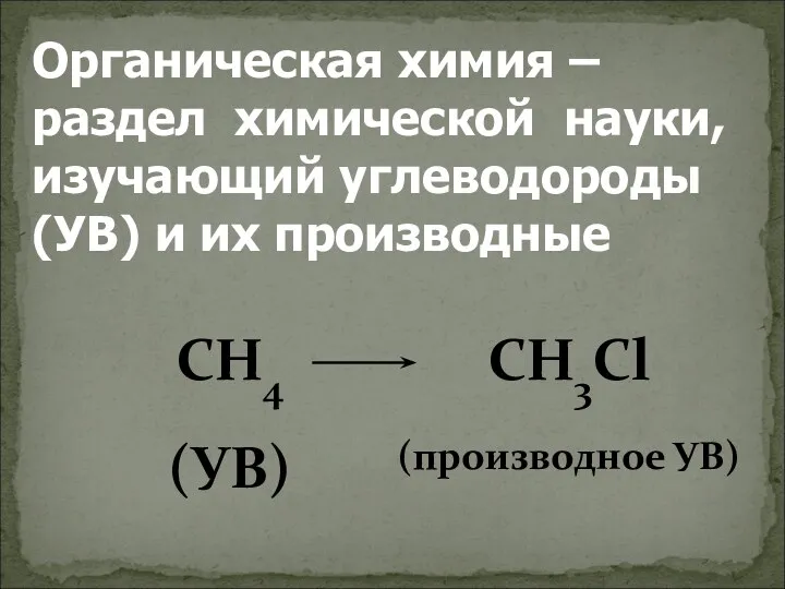 Органическая химия – раздел химической науки, изучающий углеводороды (УВ) и их производные