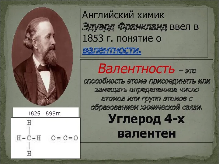 Английский химик Эдуард Франкланд ввел в 1853 г. понятие о