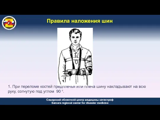 Правила наложения шин 1. При переломе костей предплечья или плеча шину накладывают на