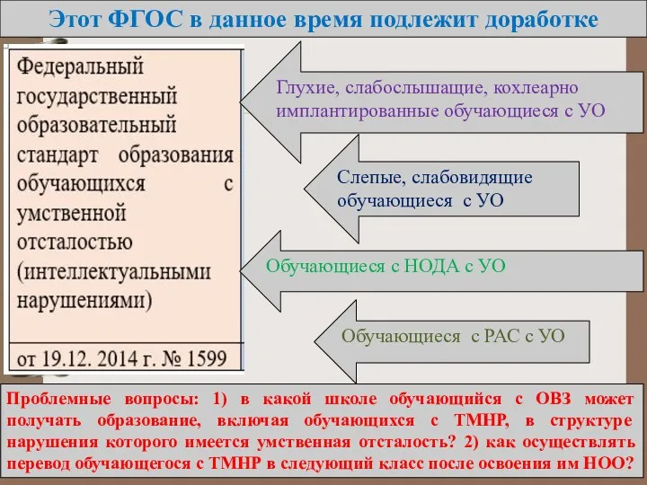 Проблемные вопросы: 1) в какой школе обучающийся с ОВЗ может