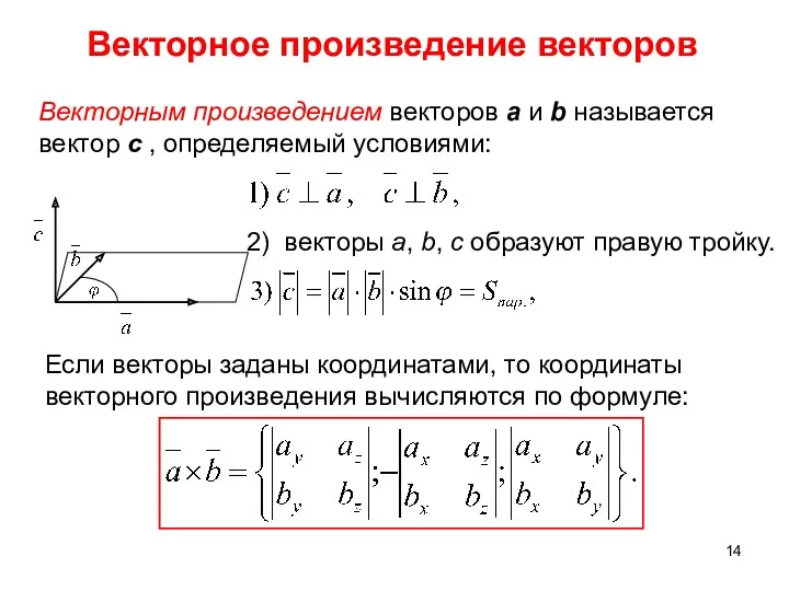 Векторное произведение векторов Векторным произведением векторов а и b называется