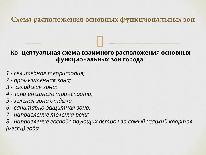 Схема расположения основных функциональных зон Концептуальная схема взаимного расположения основных