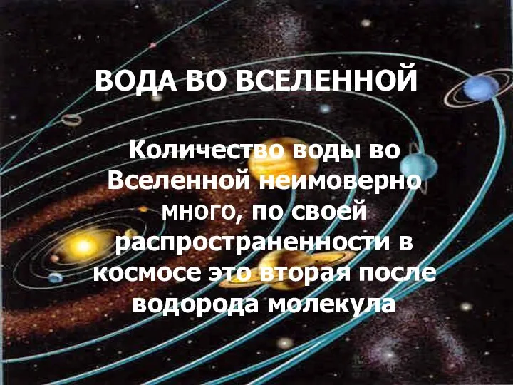 ВОДА ВО ВСЕЛЕННОЙ ВОДА ВО ВСЕЛЕННОЙ Количество воды во Вселенной