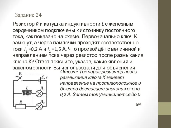 Резистор R и катушка индуктивности L с железным сердечником подключены