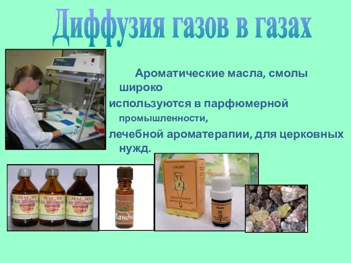 Ароматические масла, смолы широко используются в парфюмерной промышленности, лечебной ароматерапии, для церковных нужд.