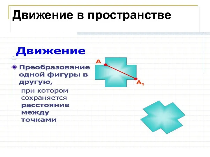 Движением называется преобразование, при котором сохраняются расстояния между точками. Движение в пространстве