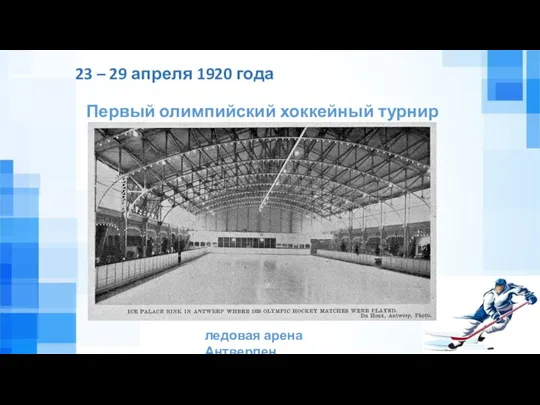 Первый олимпийский хоккейный турнир ледовая арена Антверпен 23 – 29 апреля 1920 года