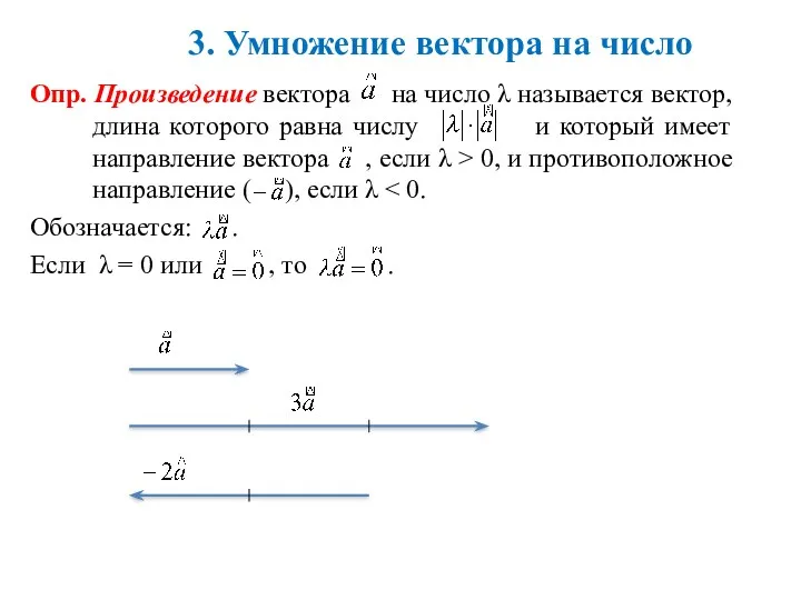 3. Умножение вектора на число Опр. Произведение вектора на число