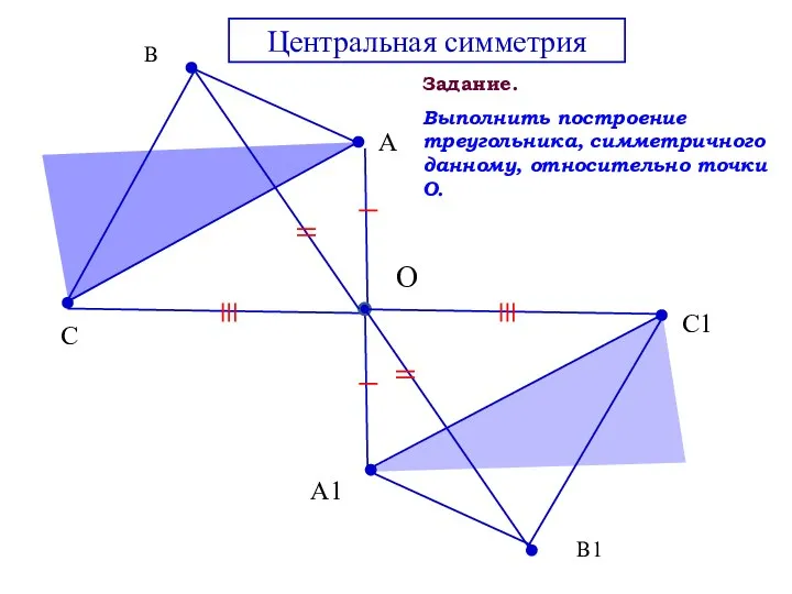 В А С О Центральная симметрия В1 А1 С1 Задание.