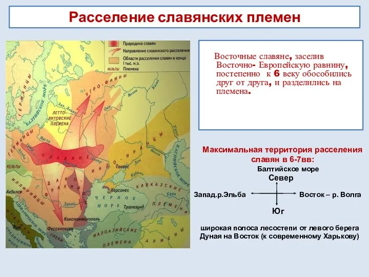 Восточные славяне, заселив Восточно- Европейскую равнину, постепенно к 6 веку