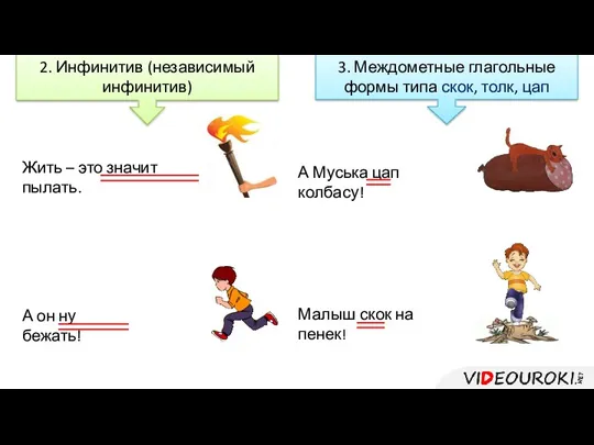 2. Инфинитив (независимый инфинитив) Жить – это значит пылать. А