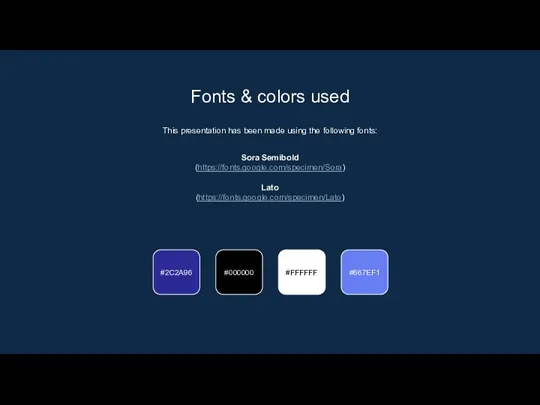 This presentation has been made using the following fonts: Sora Semibold (https://fonts.google.com/specimen/Sora) Lato