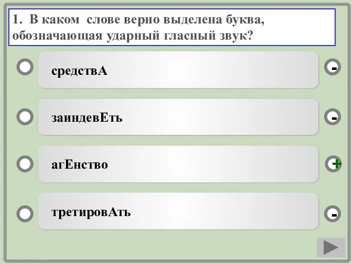 1. В каком слове верно выделена буква, обозначающая ударный гласный