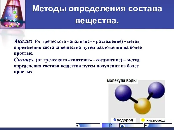 Методы определения состава вещества. Анализ (от греческого «анализис» - разложение)