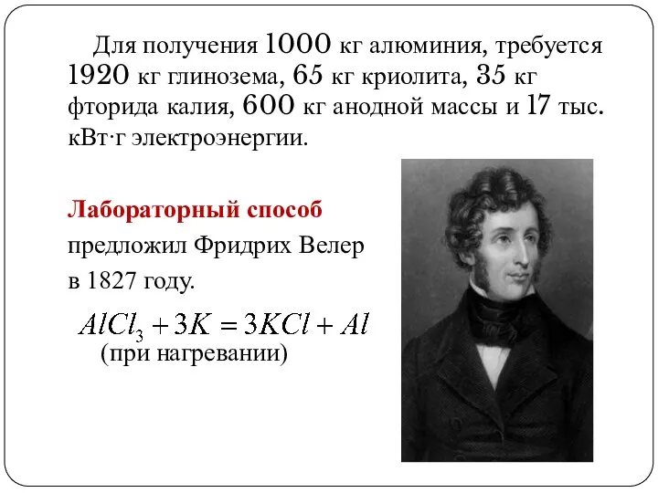 Для получения 1000 кг алюминия, требуется 1920 кг глинозема, 65