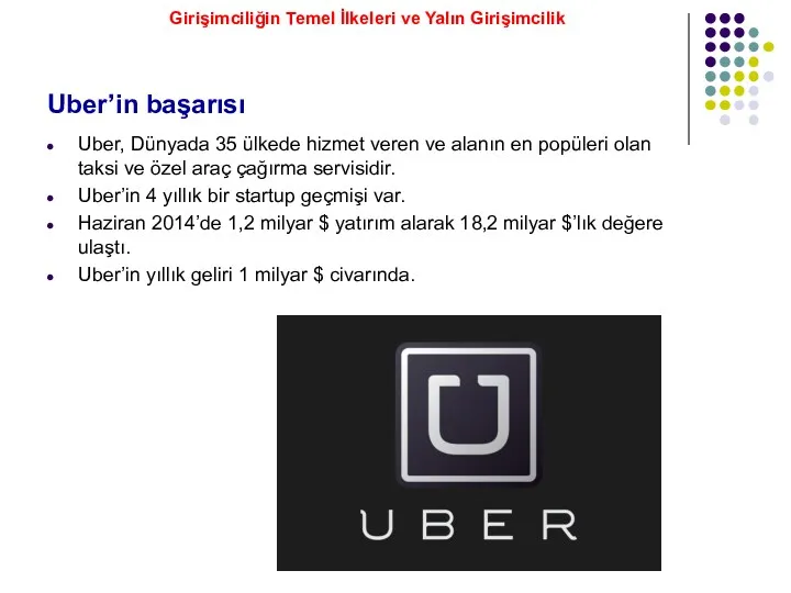 Uber, Dünyada 35 ülkede hizmet veren ve alanın en popüleri