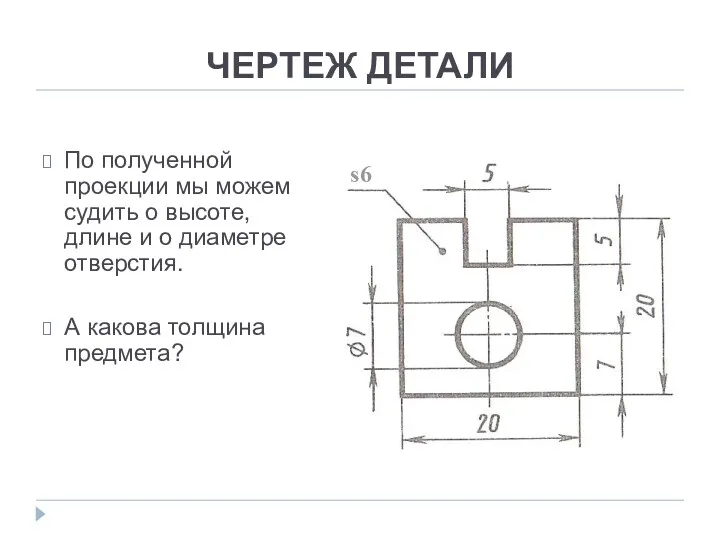 ЧЕРТЕЖ ДЕТАЛИ По полученной проекции мы можем судить о высоте,