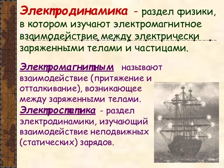 Электродинамика - раздел физики, в котором изучают электромагнитное взаимодействие между