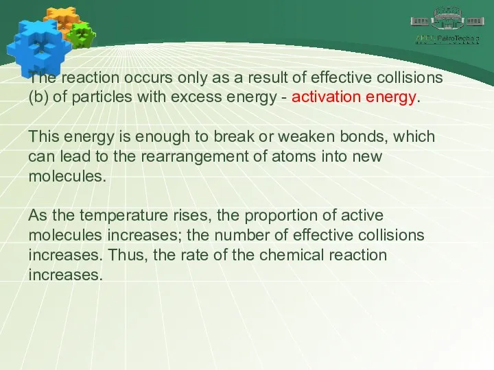 The reaction occurs only as a result of effective collisions