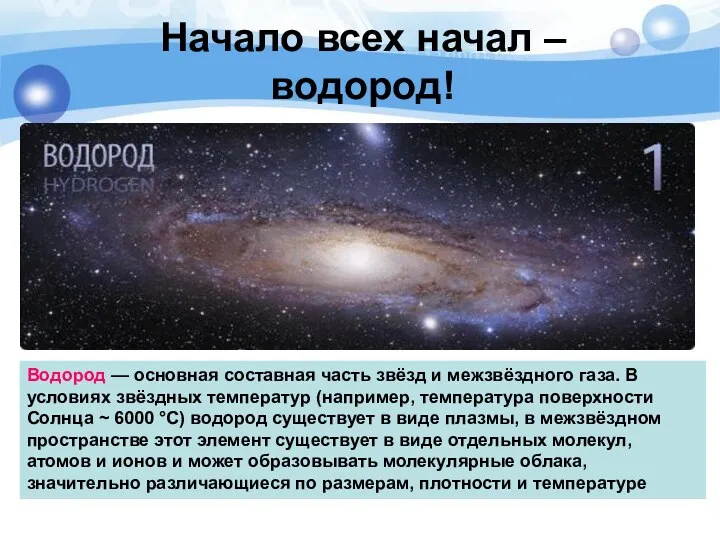 Начало всех начал – водород! Водород — основная составная часть