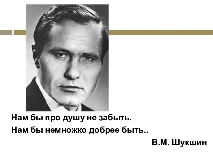 Нам бы про душу не забыть. Нам бы немножко добрее быть.. В.М. Шукшин