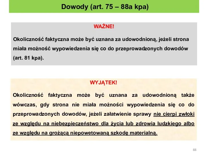 WAŻNE! Okoliczność faktyczna może być uznana za udowodnioną, jeżeli strona