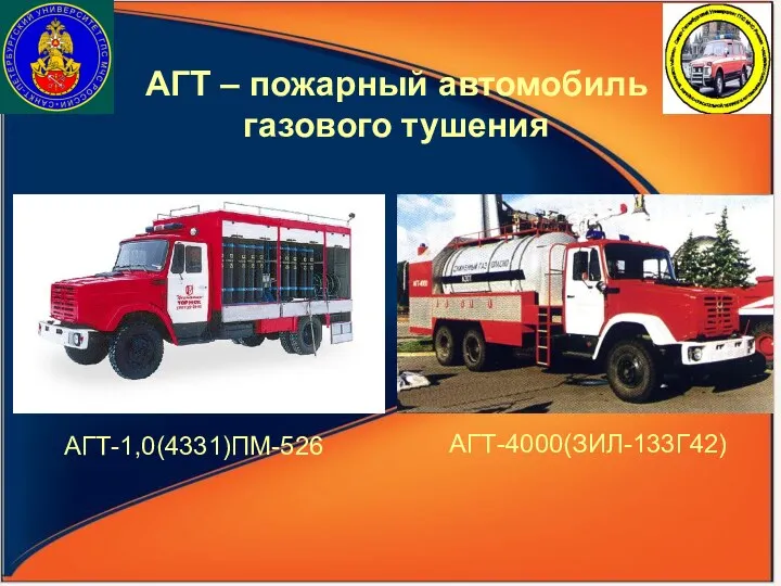 АГТ – пожарный автомобиль газового тушения АГТ-1,0(4331)ПМ-526 АГТ-4000(ЗИЛ-133Г42)