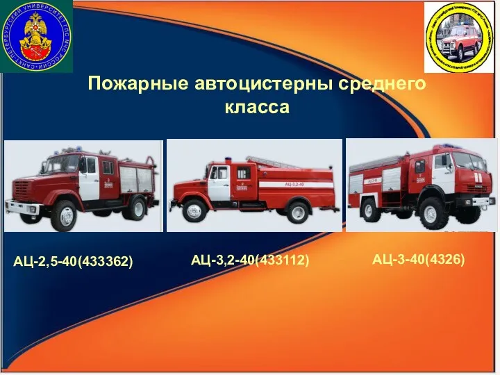 АЦ-3-40(4326) АЦ-2,5-40(433362) Пожарные автоцистерны среднего класса АЦ-3,2-40(433112)