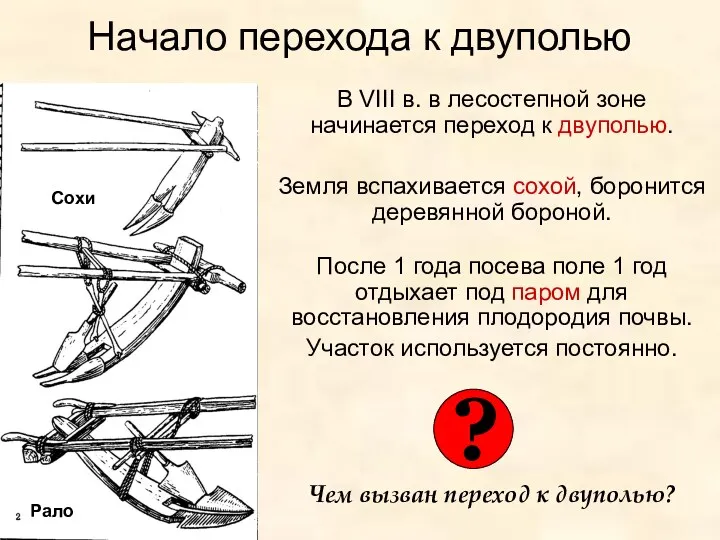 Начало перехода к двуполью В VIII в. в лесостепной зоне