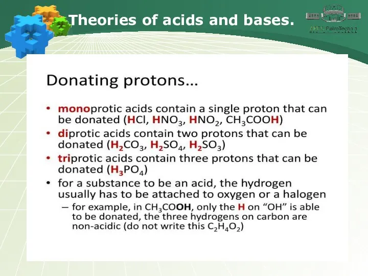 Theories of acids and bases.