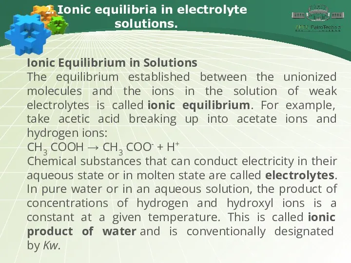 2. Ionic equilibria in electrolyte solutions. Ionic Equilibrium in Solutions