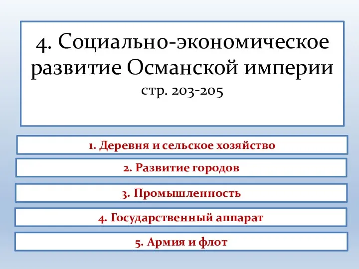 4. Социально-экономическое развитие Османской империи стр. 203-205 1. Деревня и