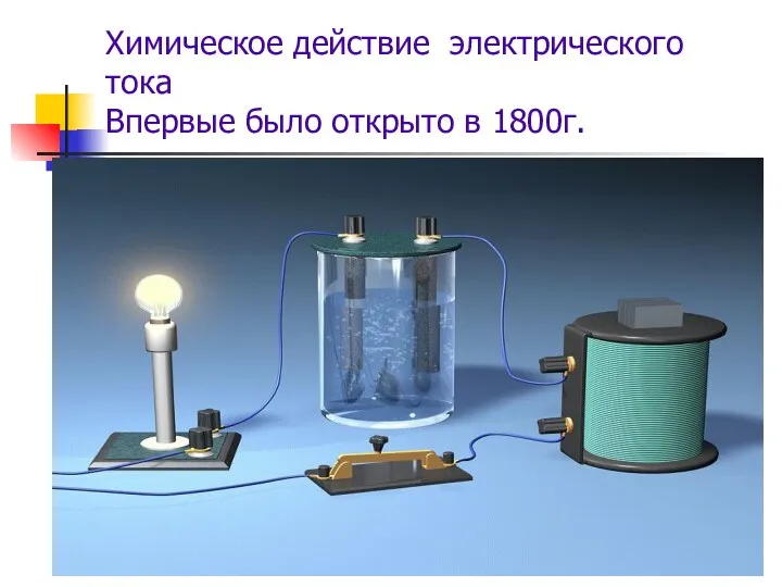 Химическое действие электрического тока Впервые было открыто в 1800г.