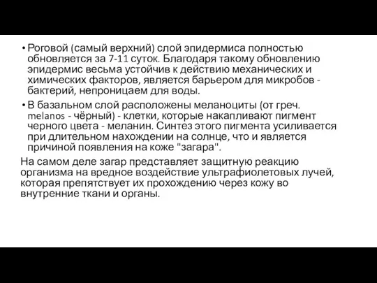 Роговой (самый верхний) слой эпидермиса полностью обновляется за 7-11 суток.