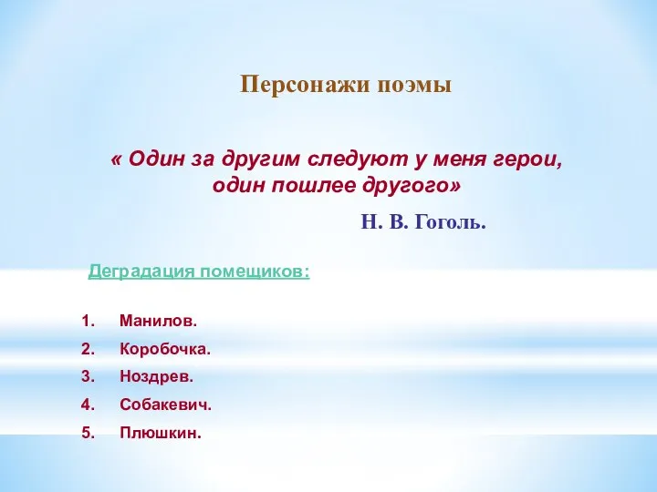 Персонажи поэмы « Один за другим следуют у меня герои,