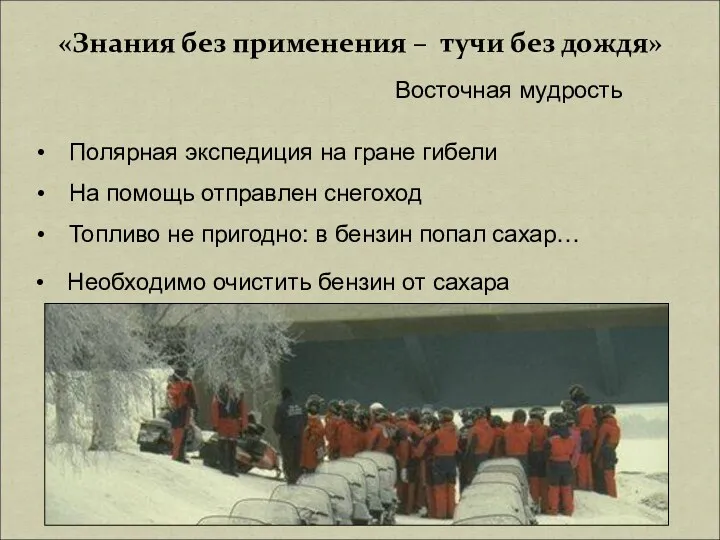 «Знания без применения – тучи без дождя» Восточная мудрость Полярная