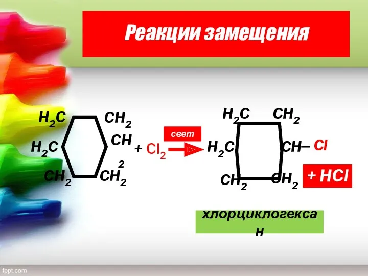 Реакции замещения свет + HCl