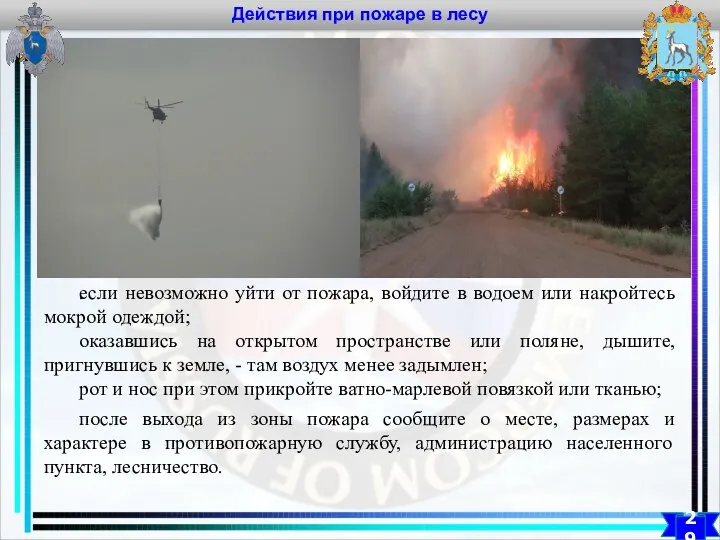 Действия при пожаре в лесу 29 . если невозможно уйти