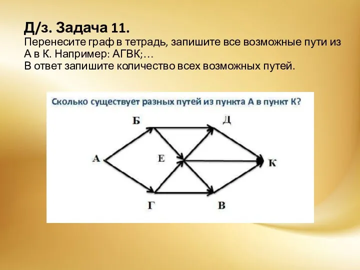 Д/з. Задача 11. Перенесите граф в тетрадь, запишите все возможные