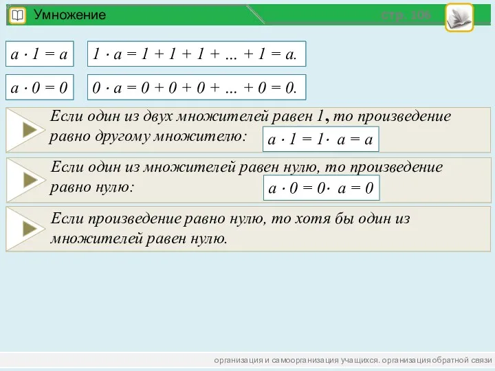 организация и самоорганизация учащихся. организация обратной связи стр. 106 Умножение a · 1