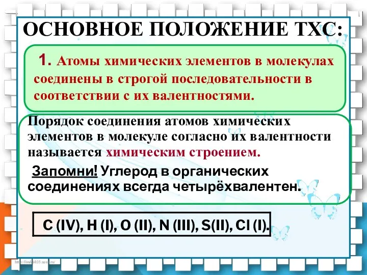 ОСНОВНОЕ ПОЛОЖЕНИЕ ТХС: Порядок соединения атомов химических элементов в молекуле