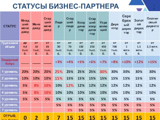 СТАТУСЫ БИЗНЕС-ПАРТНЕРА