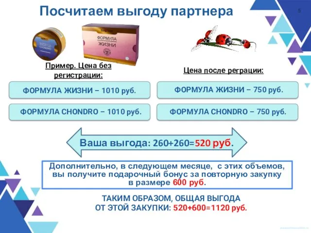 Посчитаем выгоду партнера ФРМ – до 95% ФОРМУЛА ЖИЗНИ –