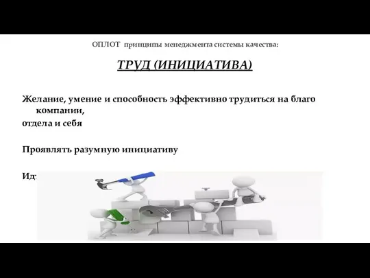 ОПЛОТ принципы менеджмента системы качества: ТРУД (ИНИЦИАТИВА) Желание, умение и